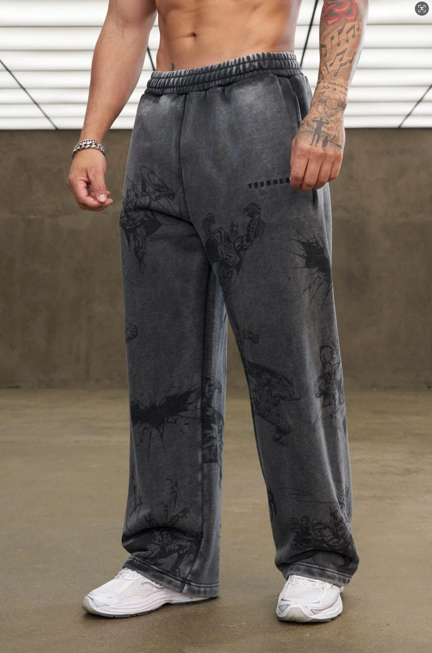 Dark Gray / Bat Print YoungLA Graphic Pants - supplier CK-21