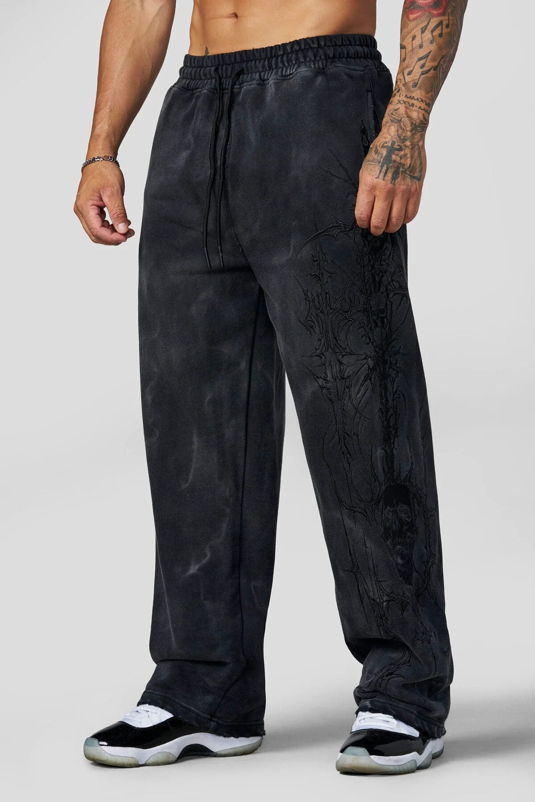 Black / Tonal Print Graphic Pants - supplier CK-38
