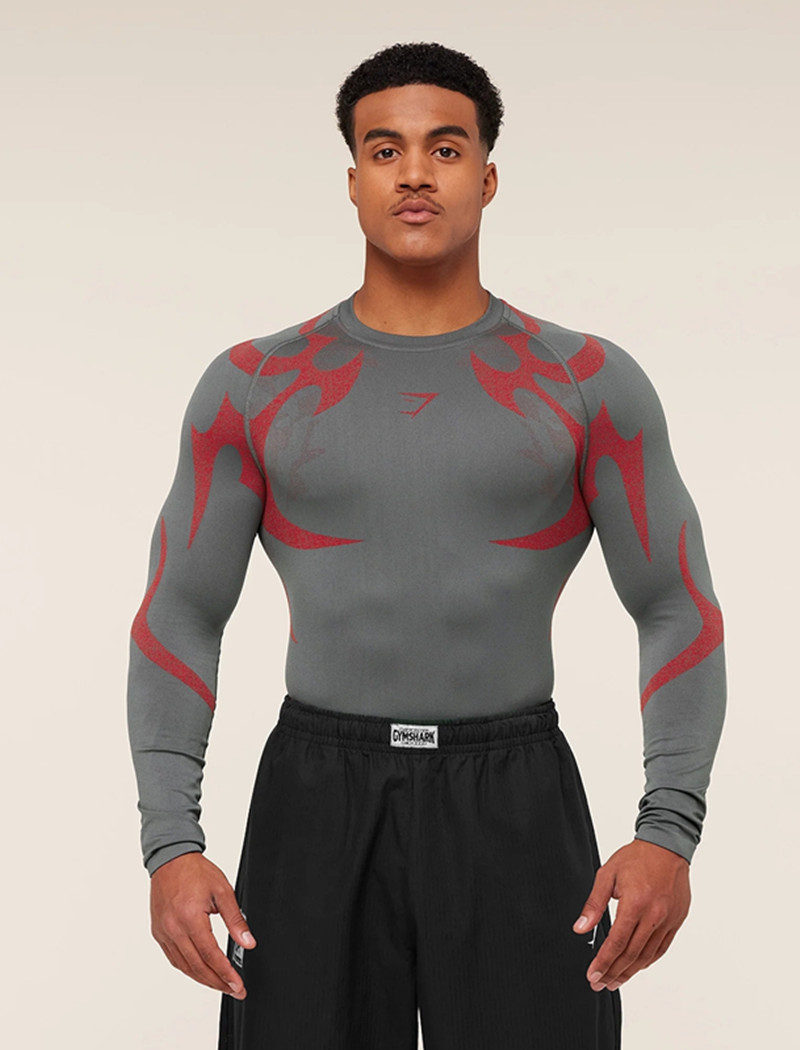 Dark Gray / Red Gymshark Long-Sleeve Top - supplier CX-09