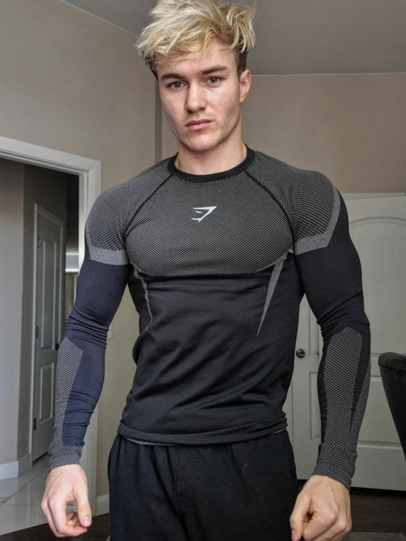 Black / Light Gray Panels Gymshark Panelled Long-Sleeve Top - supplier CX-10