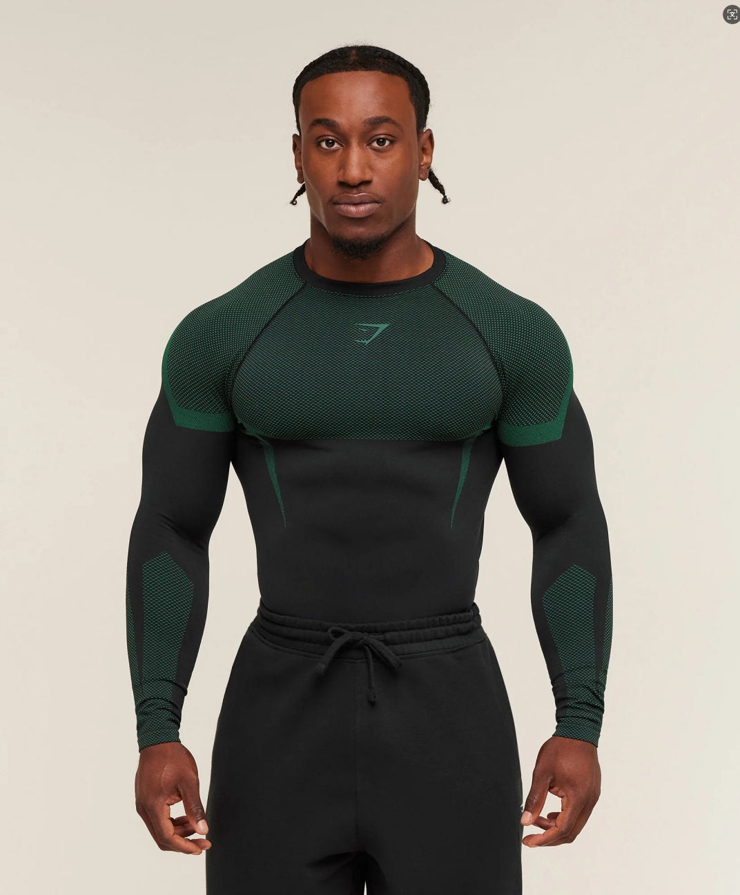 Black / Green Panels Gymshark Panelled Long-Sleeve Top - supplier CX-10