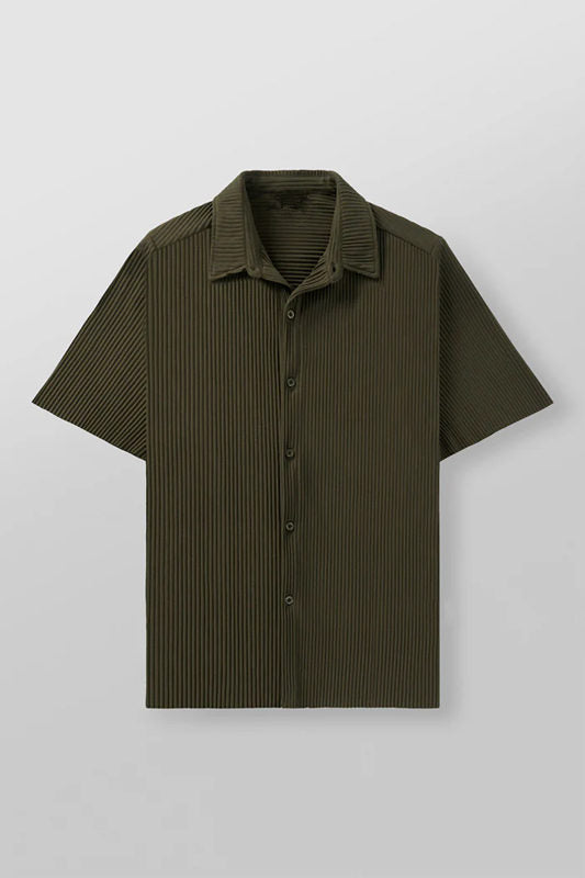 Army Green Short-Sleeve Button-Up Shirt - supplier TX-09