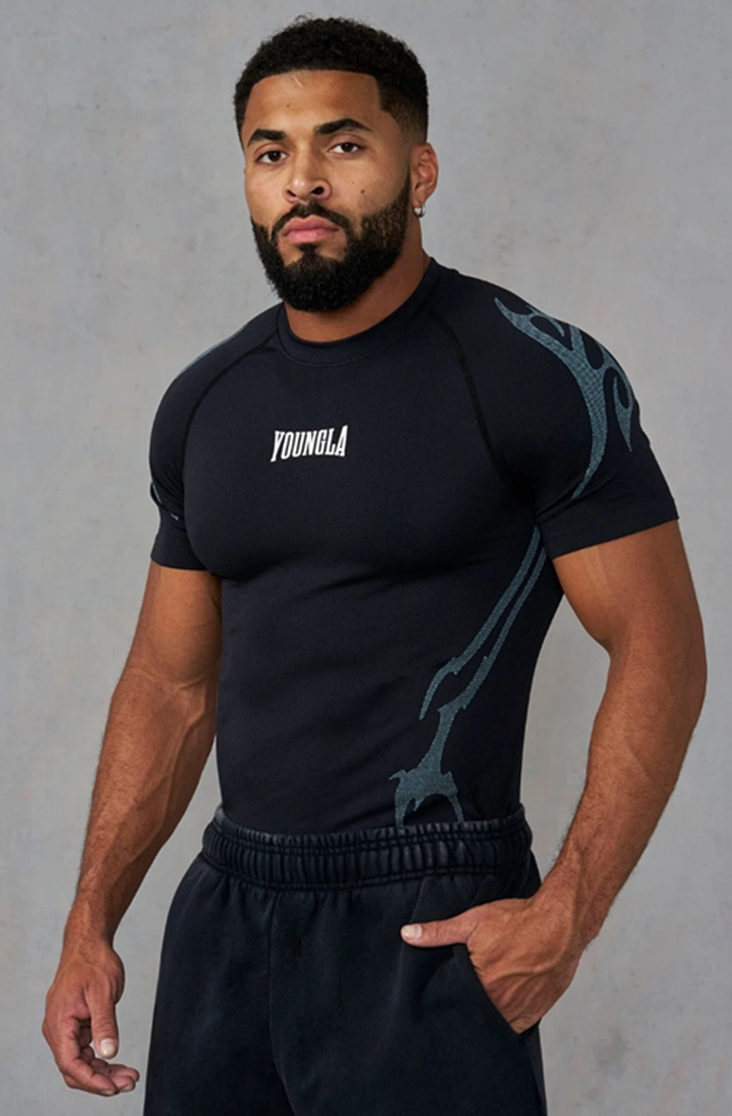 Black / Blue Print YoungLA Graphic T-Shirt - supplier TX-12
