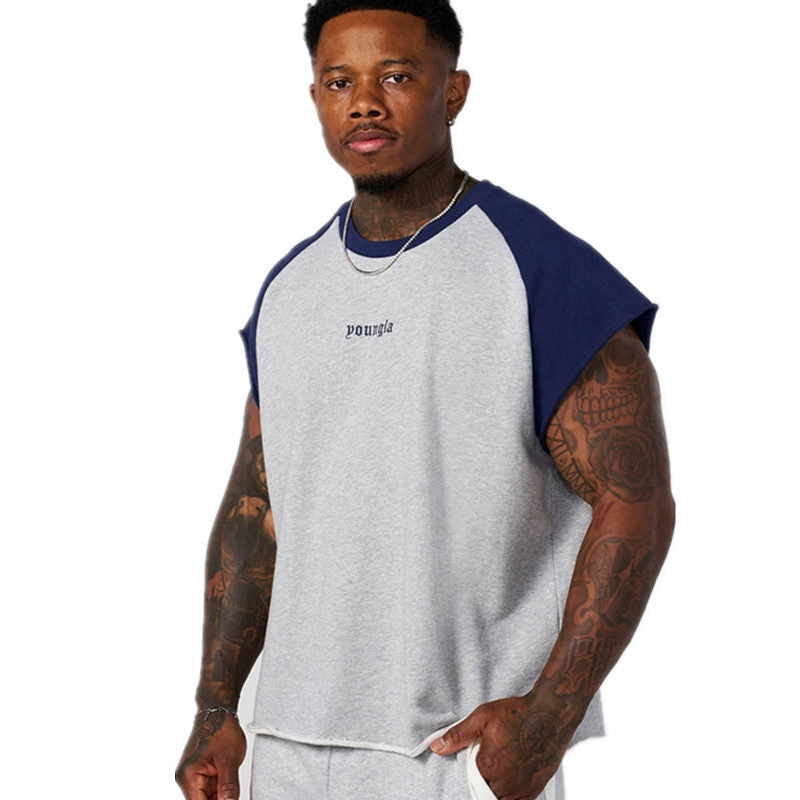 Gray / Navy YoungLA Cut-Off Top - supplier TX-13