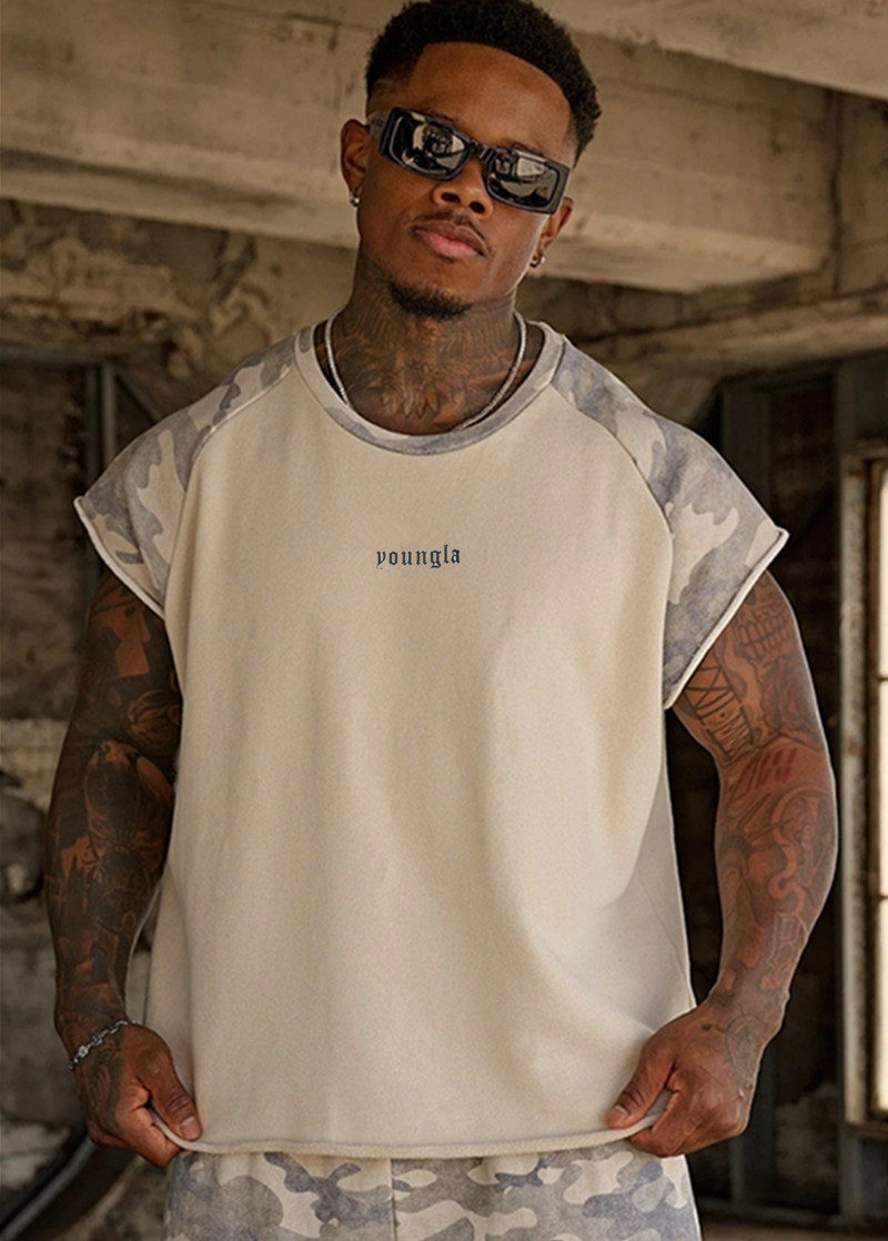 Apricot / Camo YoungLA Cut-Off Top - supplier TX-13