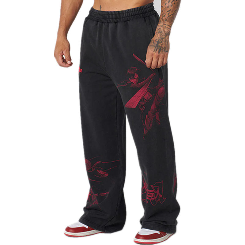 Black / Red Sword Graphic YoungLA Graphic Pants - supplier CK-01