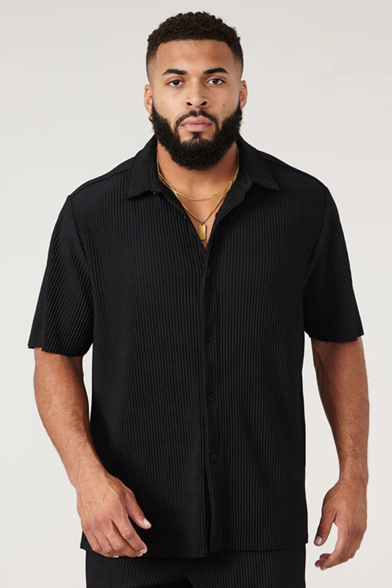 Black Short-Sleeve Button-Up Shirt - supplier TX-09
