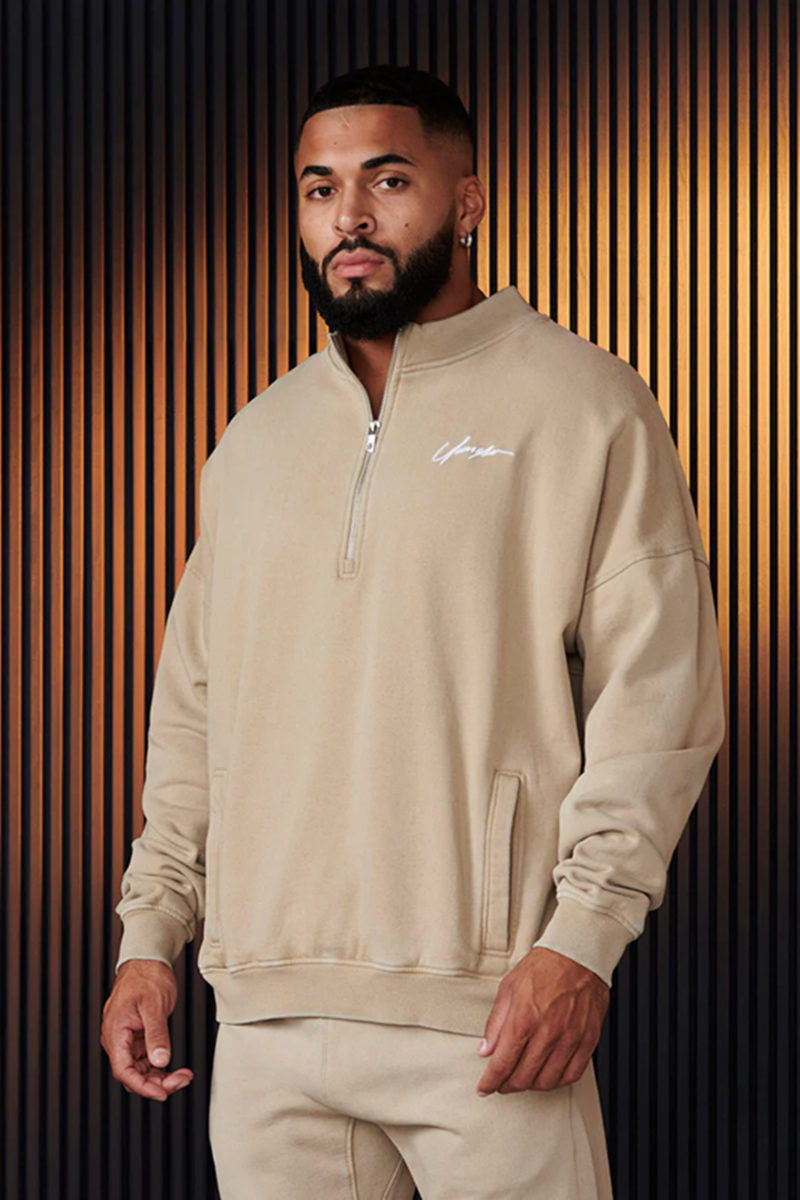 Khaki Gymshark Quarter-Zip Pullover - supplier WY-02